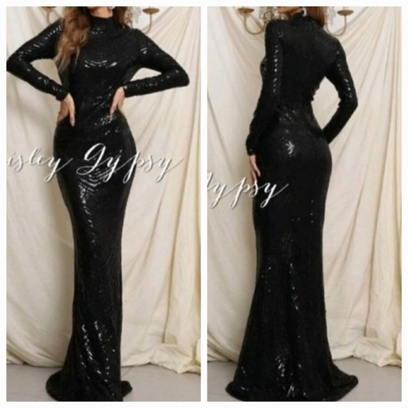 Stunning Evening Gown Mermaid Style in Sparkling Black Etched Geometric … - Picture 1 of 16